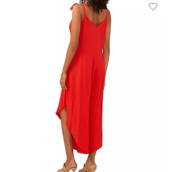 ❤️Vince Camuto Floral Tie Shoulder Jumpsuit Lobster Red - Picture 4 of 9